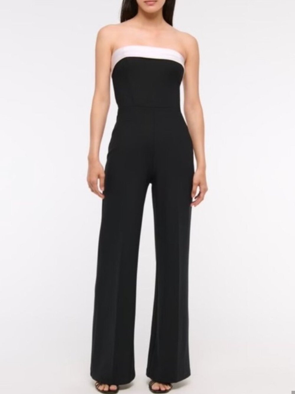 Abercrombie & Fitch black with white satin trim jumpsuit size small tall